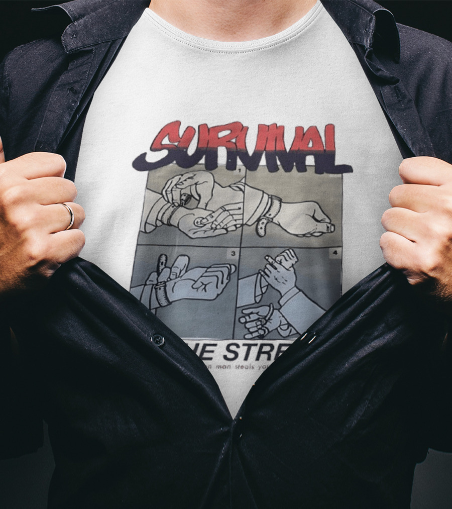 Survival On The Streets Con Man Steals Your Cartoon Panel Instructions T-Shirt