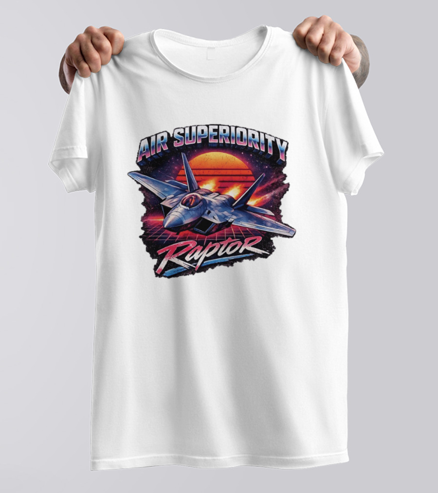 Air Superiority Raptor Fighter Jet Retro Sunset T-Shirt