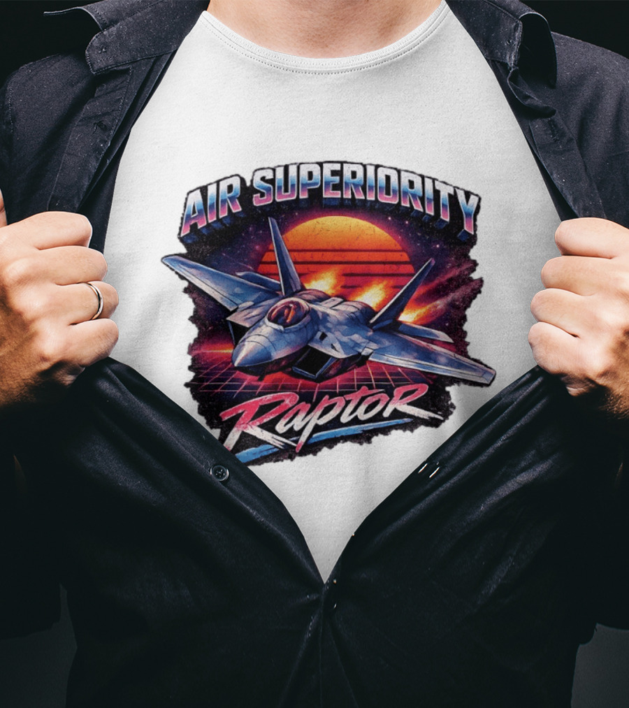 Air Superiority Raptor Fighter Jet Retro Sunset T-Shirt