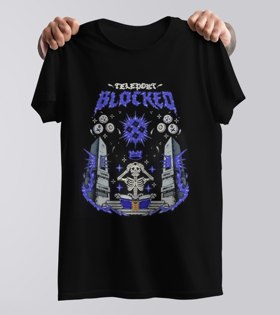 Skeleton Wearing Crown Teleport Blocked OSRS Magic Book Mystical Aura And Power T-Shirt