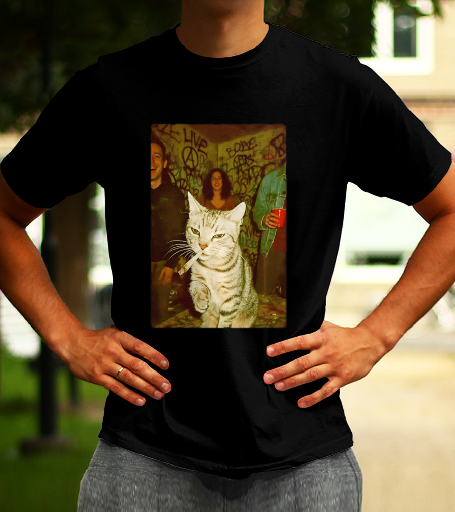 Smoking Tabby Cat Live Punk Party Scene T-Shirt