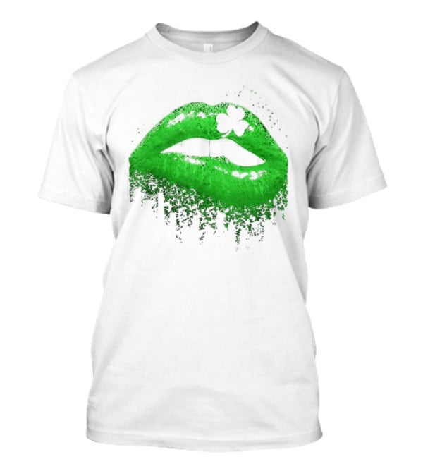 St Patrick's Day Green Lips Shamrock Shape T-Shirt