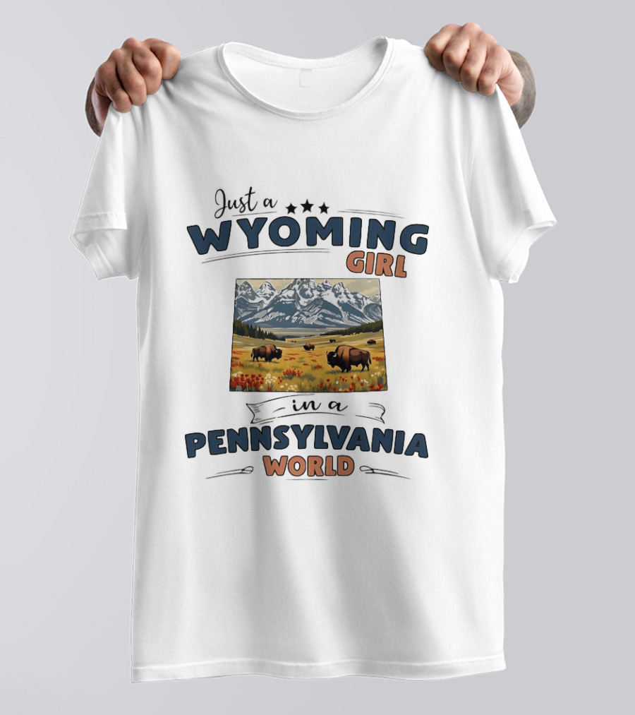 Wyoming Girl In Pennsylvania World Bison Mountain Scene T-Shirt
