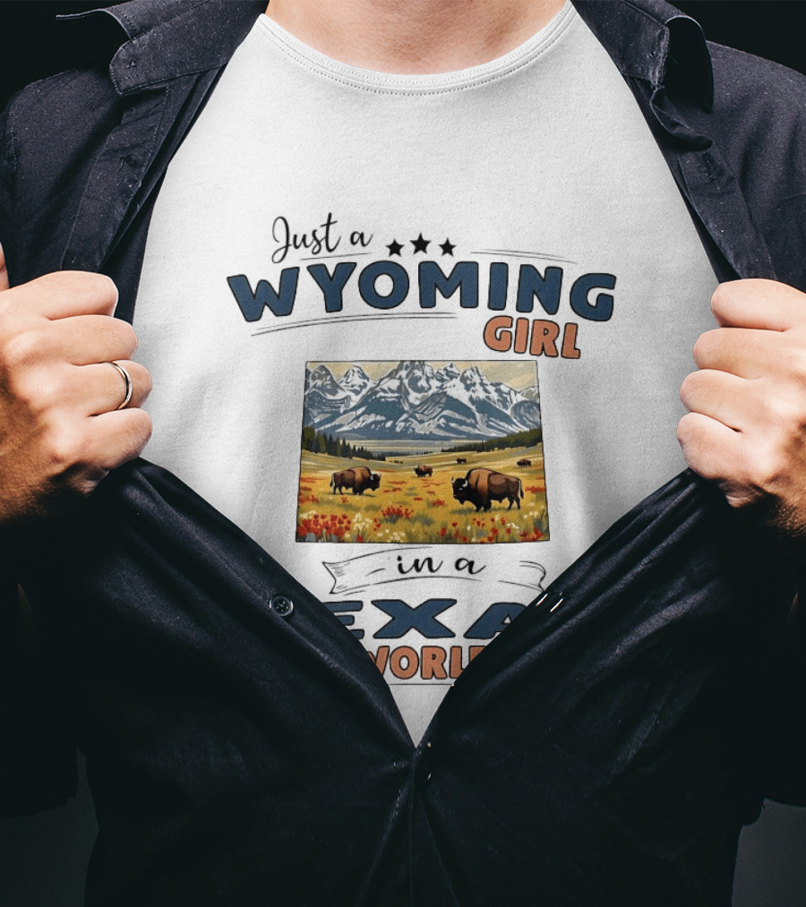 Wyoming Girl Bison Landscape In Texas World T-Shirt