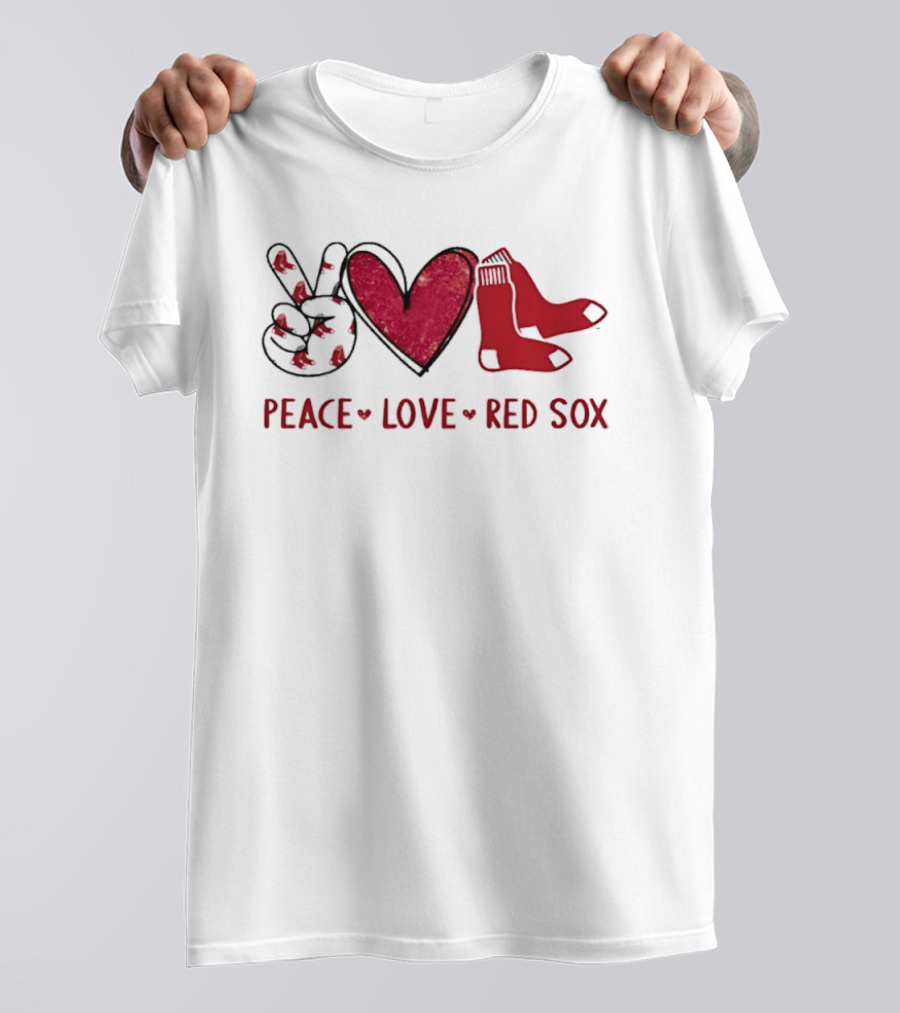 Peace Love Red Sox Hand Sign Heart Shape Socks T-Shirt