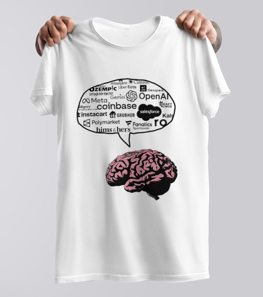 Capitalism Brain Thinking With Tech Giants Logos OpenAI Meta Twitter Coinbase Brands T-Shirt