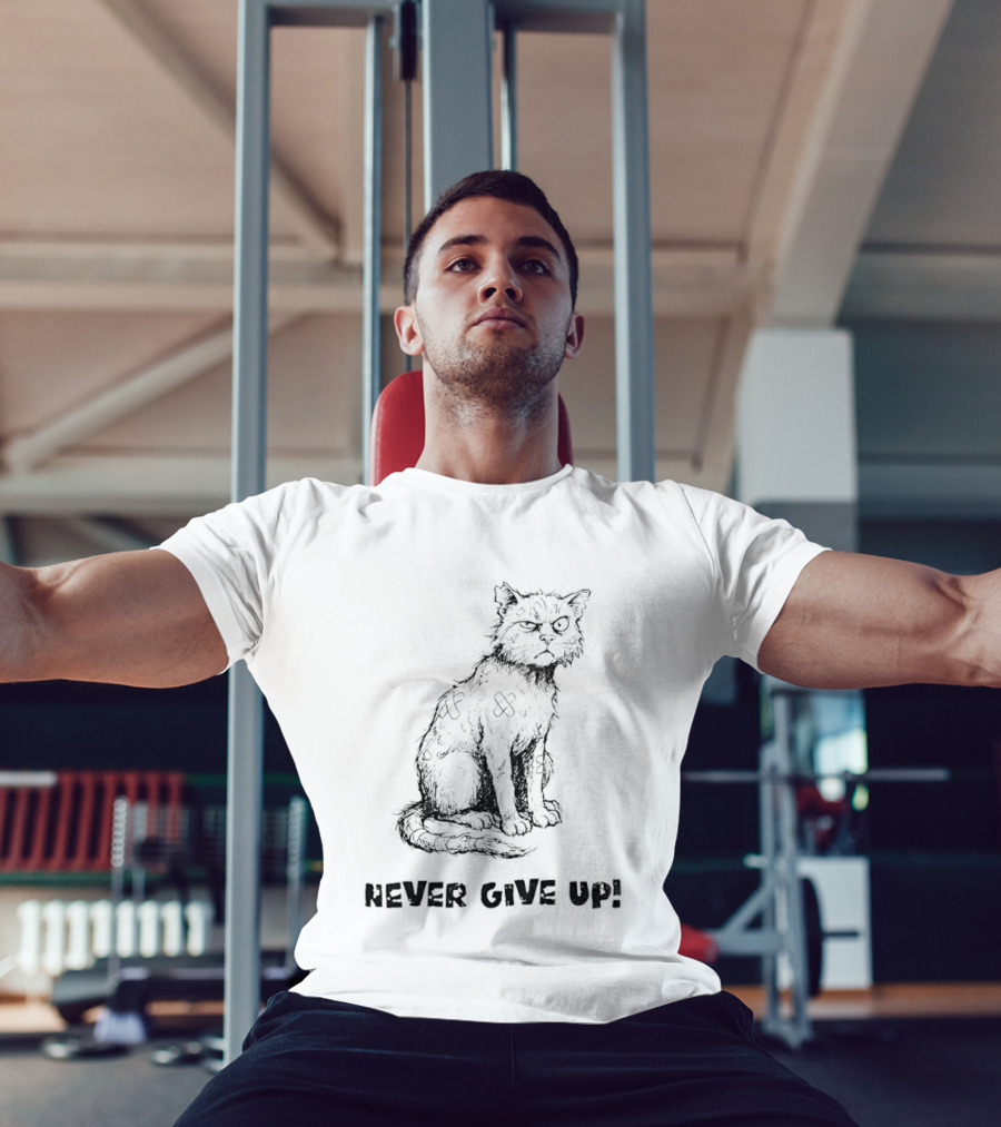 Cat Never Give Up Resilient Sketch Cat T-Shirt