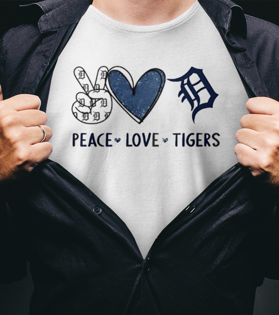 Peace Love Detroit Tigers Hand Sign Heart Shape Iconic Sports Team T-Shirt