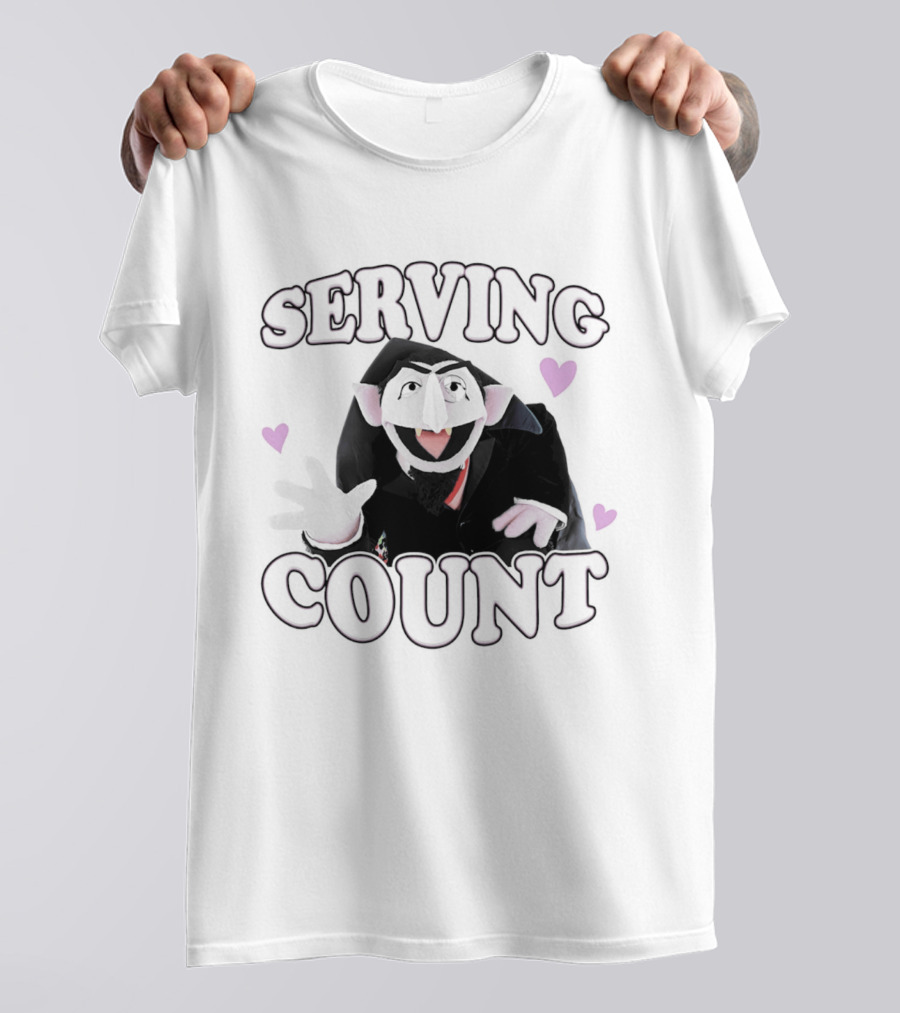 Serving Count Cartoon Vampire Hearts T-Shirt