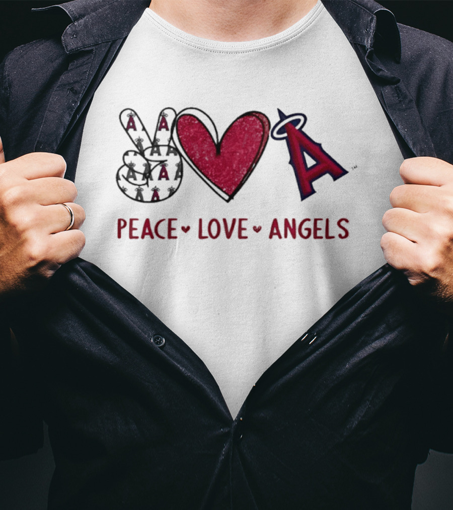 Los Angeles Angels Peace Love Angels Hand Sign Heart Shape Iconic Team T-Shirt