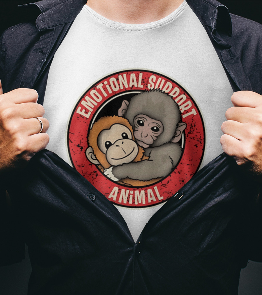 Emotional Support Animal Monkey Punch Hugging Sticker T-Shirt