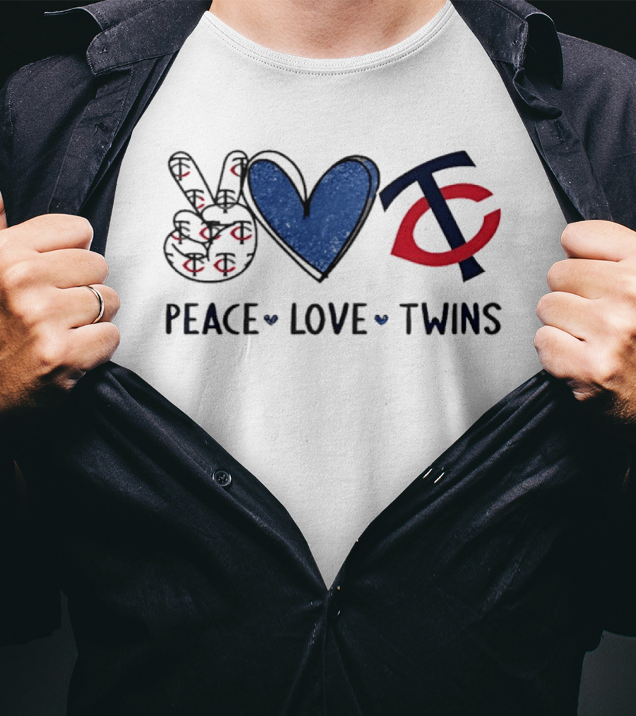 PEACE LOVE TWINS Hand Sign Heart Shape TC Logo Minnesota Twins T-Shirt