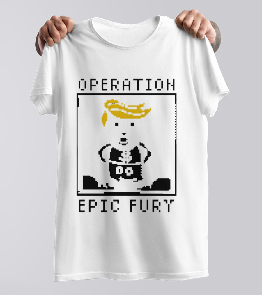 Operation Epic Fury Trump Cartoon Blocky Style Yellow Hair T-Shirt