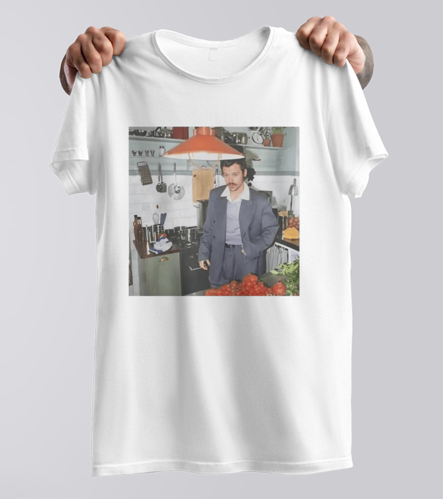 Harry Cooking In Stylish Kitchen With Suit And Vegetables T-Shirt