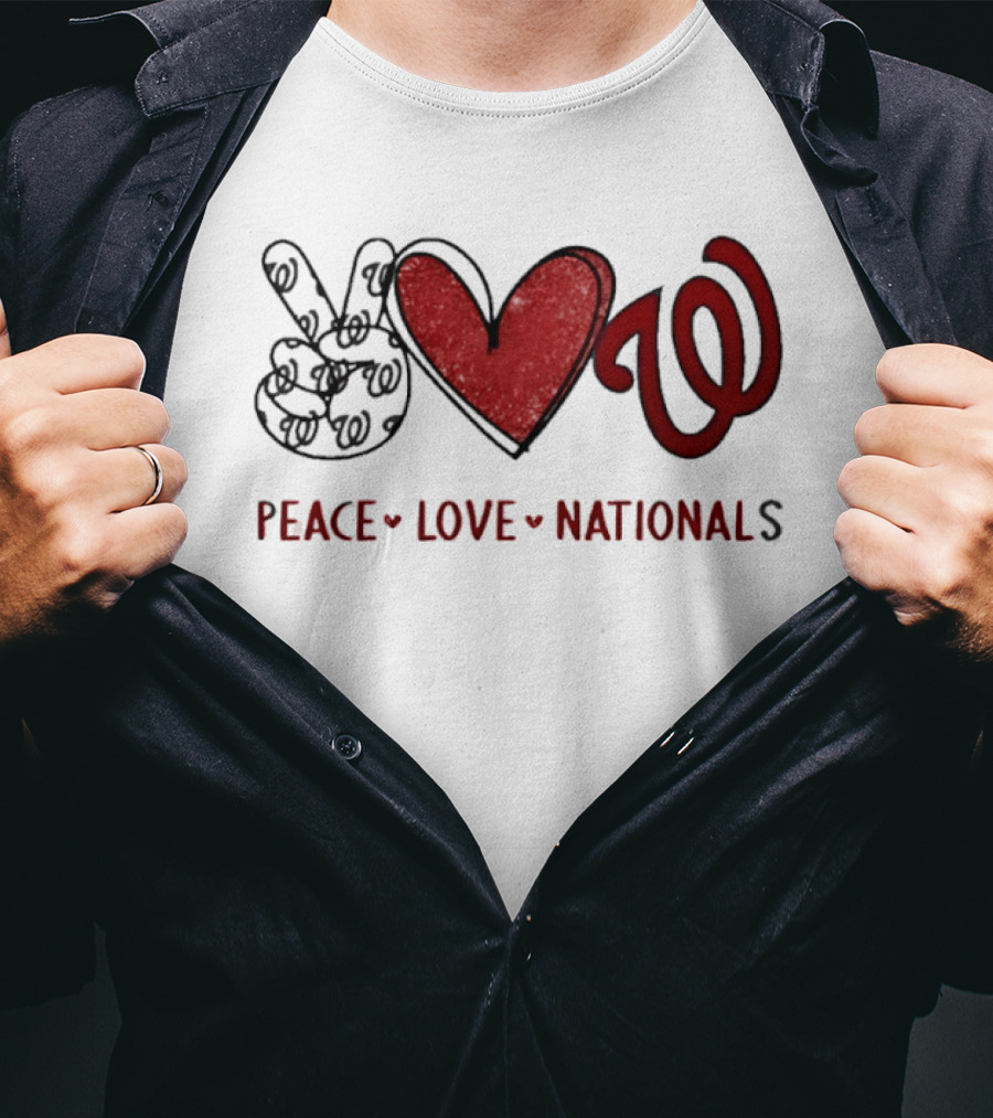 Peace Love Nationals Hand Sign Heart Shape Washington Nationals T-Shirt