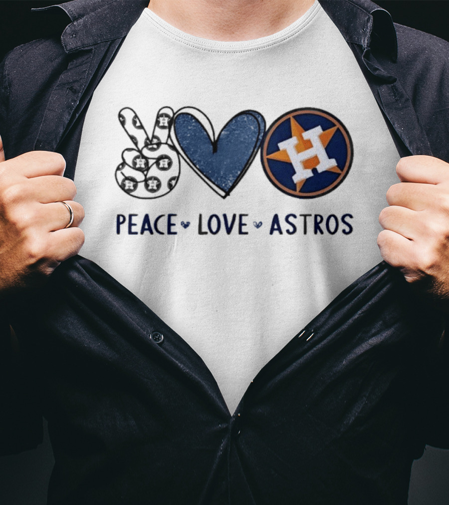 Peace Love Astros Hand Sign Heart Shape Houston Team T-Shirt