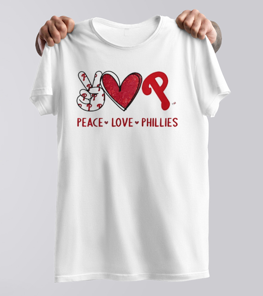 Peace Love Phillies Hand Sign Heart Shape Philadelphia Phillies T-Shirt