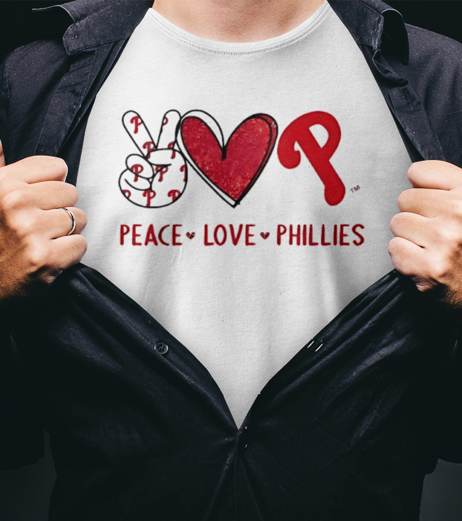 Peace Love Phillies Hand Sign Heart Shape Philadelphia Phillies T-Shirt