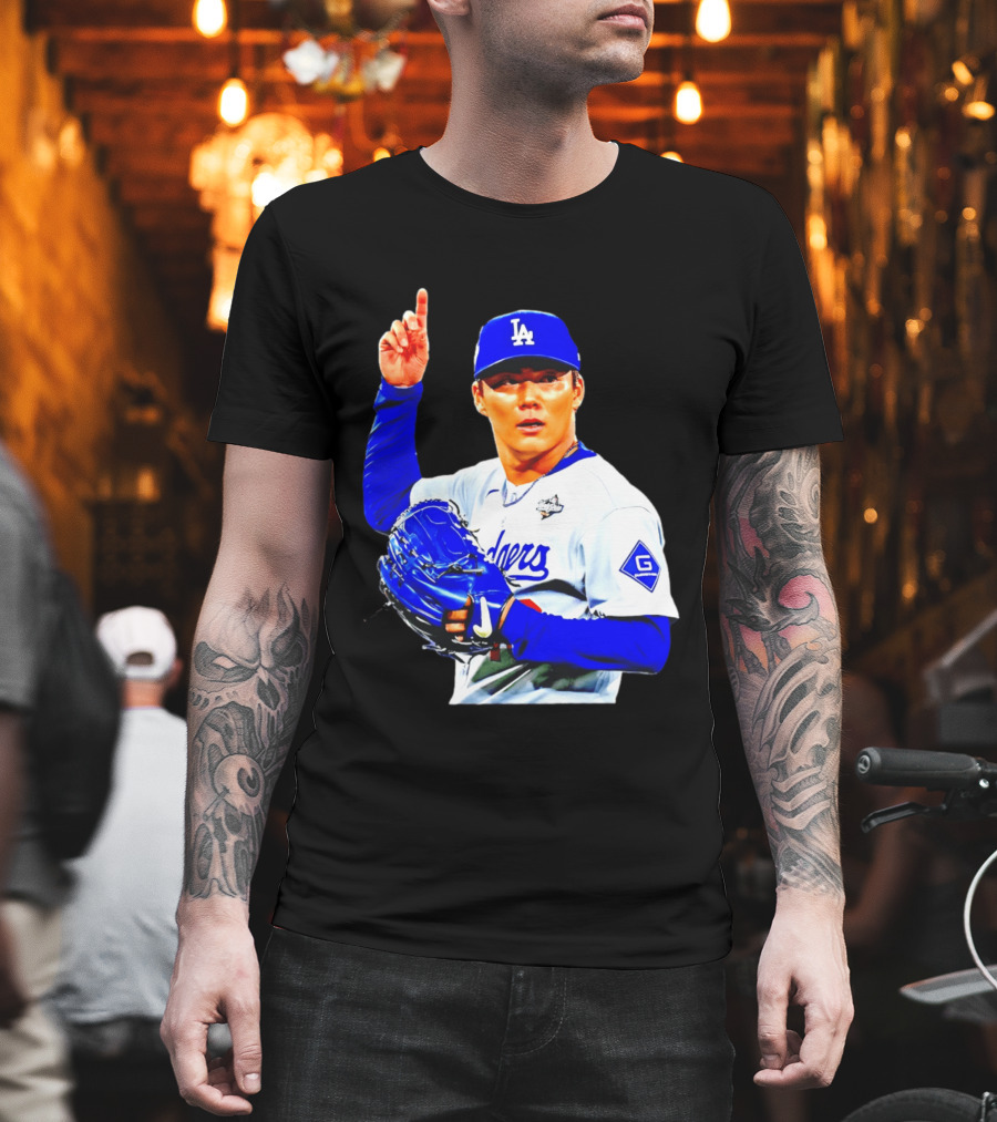 Yoshinobu Yamamoto '26 Los Angeles Dodgers Player Blue Glove T-Shirt