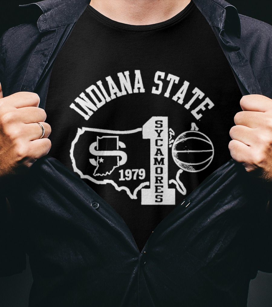 Indiana State Sycamores 1979 Number One Basketball State Map T-Shirt