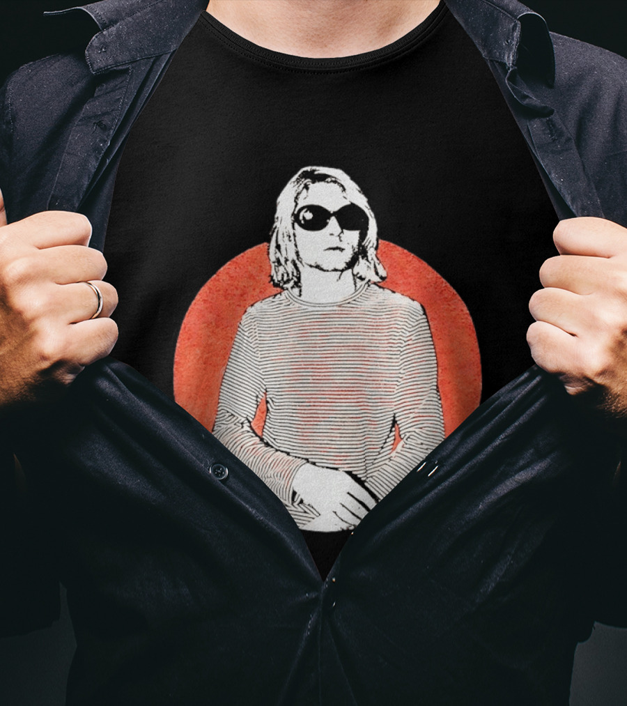 Kurt Cobain Striped Long Sleeve With Sunglasses T-Shirt