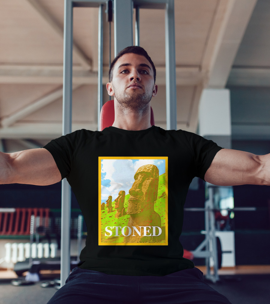 Stoned Moai Statue Easter Island Head Print T-Shirt