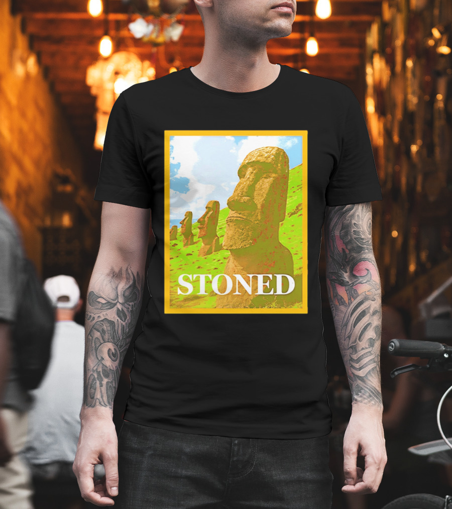 Stoned Moai Statue Easter Island Head Print T-Shirt