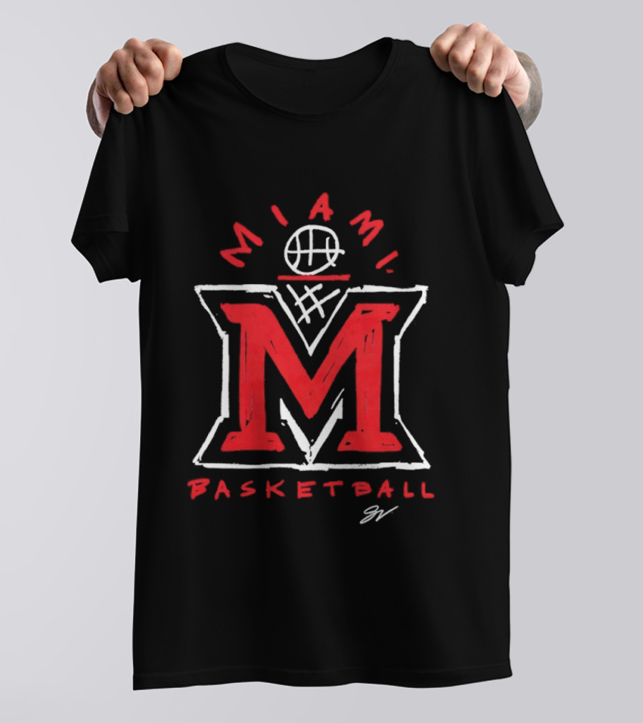 Miami RedHawks Basketball M Logo Sketch T-Shirt