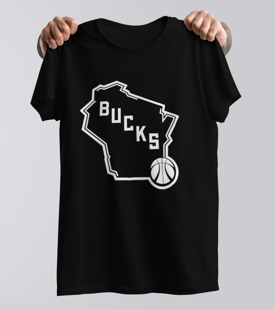 Milwaukee Bucks State Outline With Basketball T-Shirt