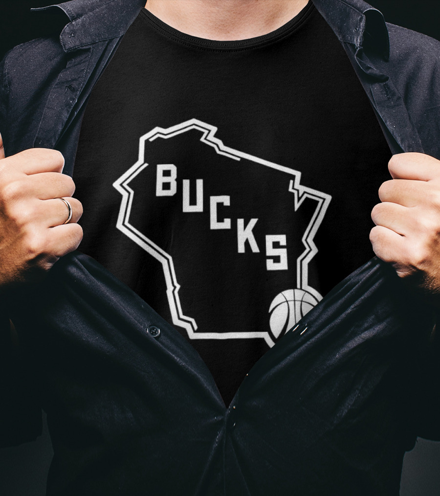 Milwaukee Bucks State Outline With Basketball T-Shirt