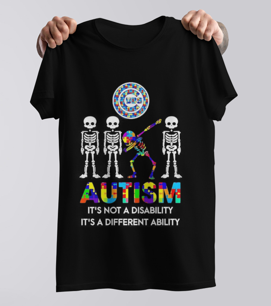 Chicago Cubs Autism It's Not A Disability It's A Different Ability Skeleton Puzzle T-Shirt
