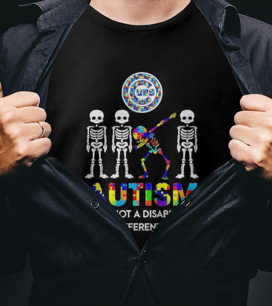 Chicago Cubs Autism It's Not A Disability It's A Different Ability Skeleton Puzzle T-Shirt