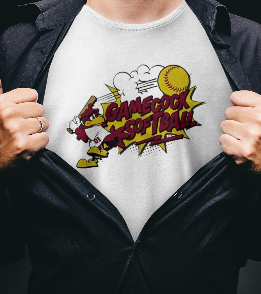 Gamecock Softball Cartoon Player Batting With Ball T-Shirt