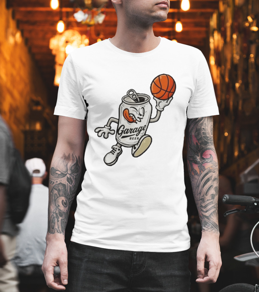 Garage Beer Can Basketball Cartoon T-Shirt