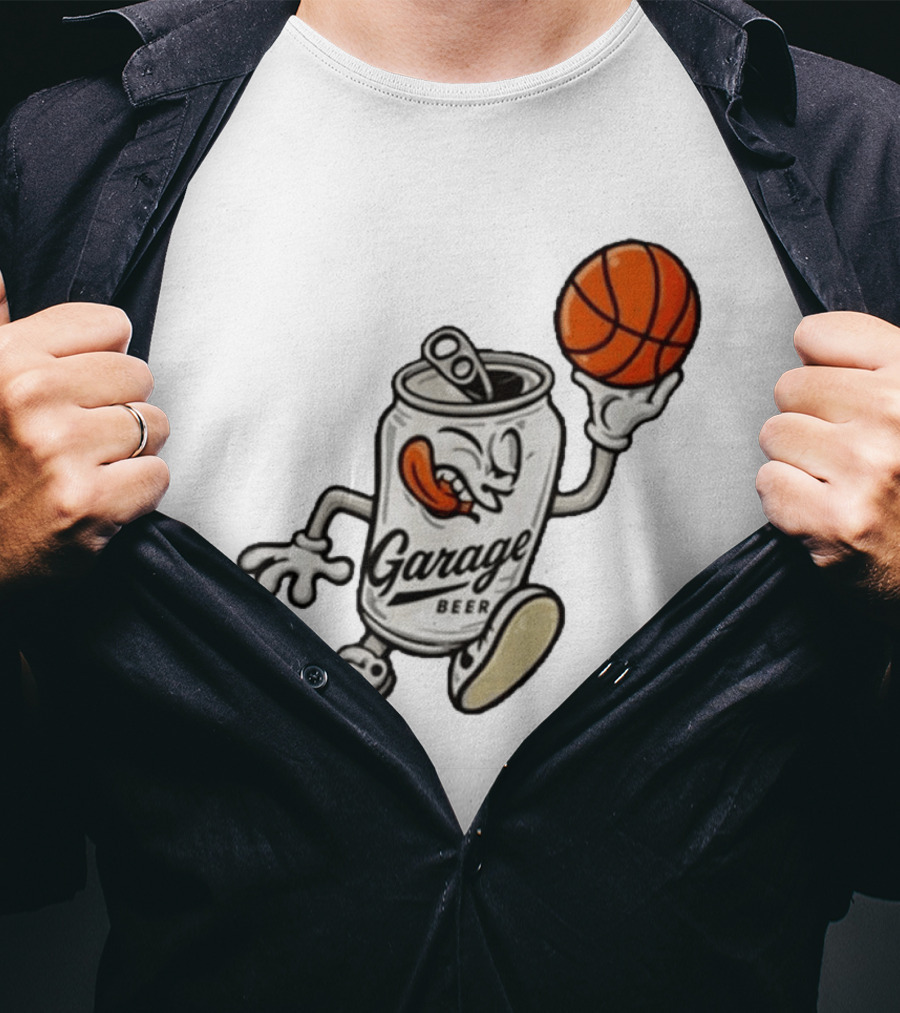 Garage Beer Can Basketball Cartoon T-Shirt