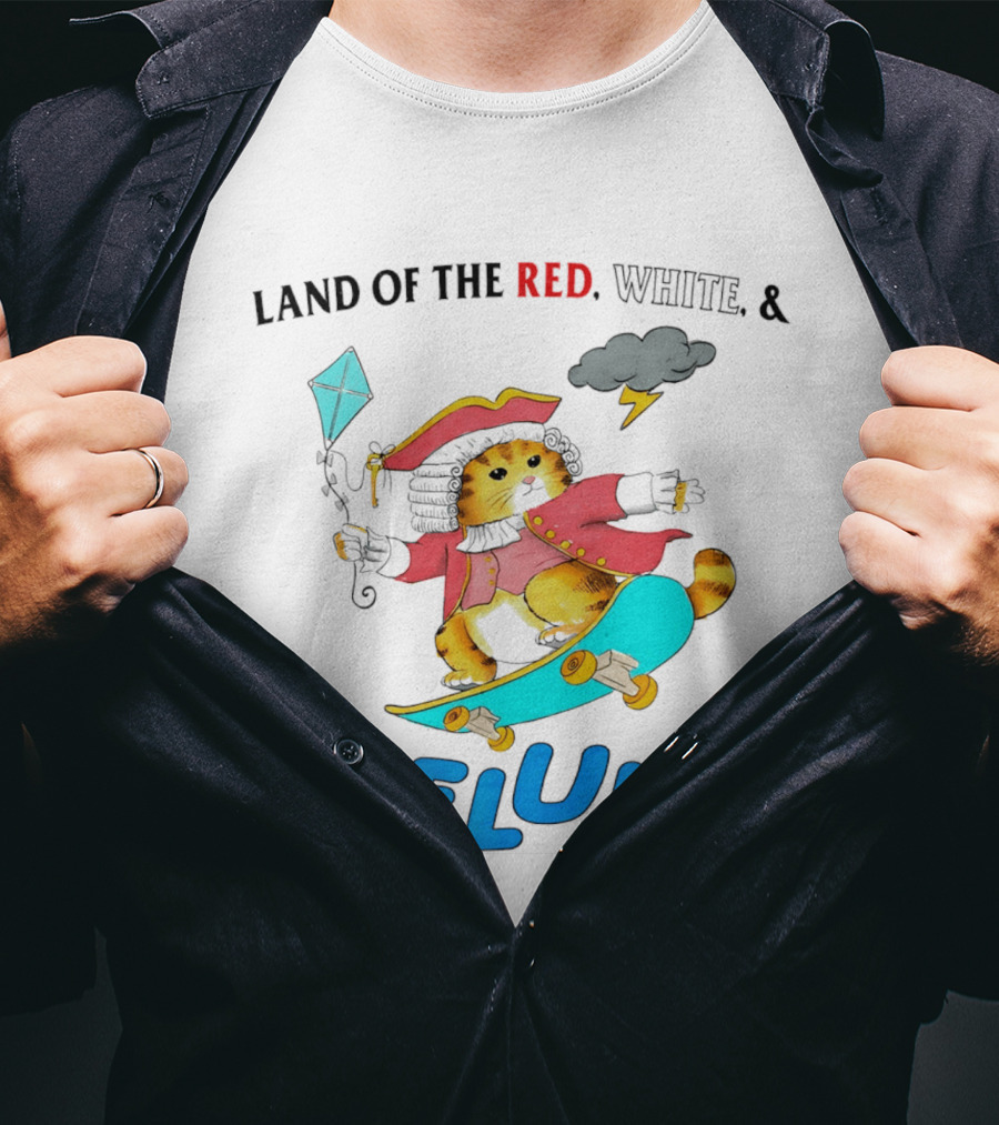 Land Of The Red White And Delulu Cat Pirate Skateboard Kite T-Shirt
