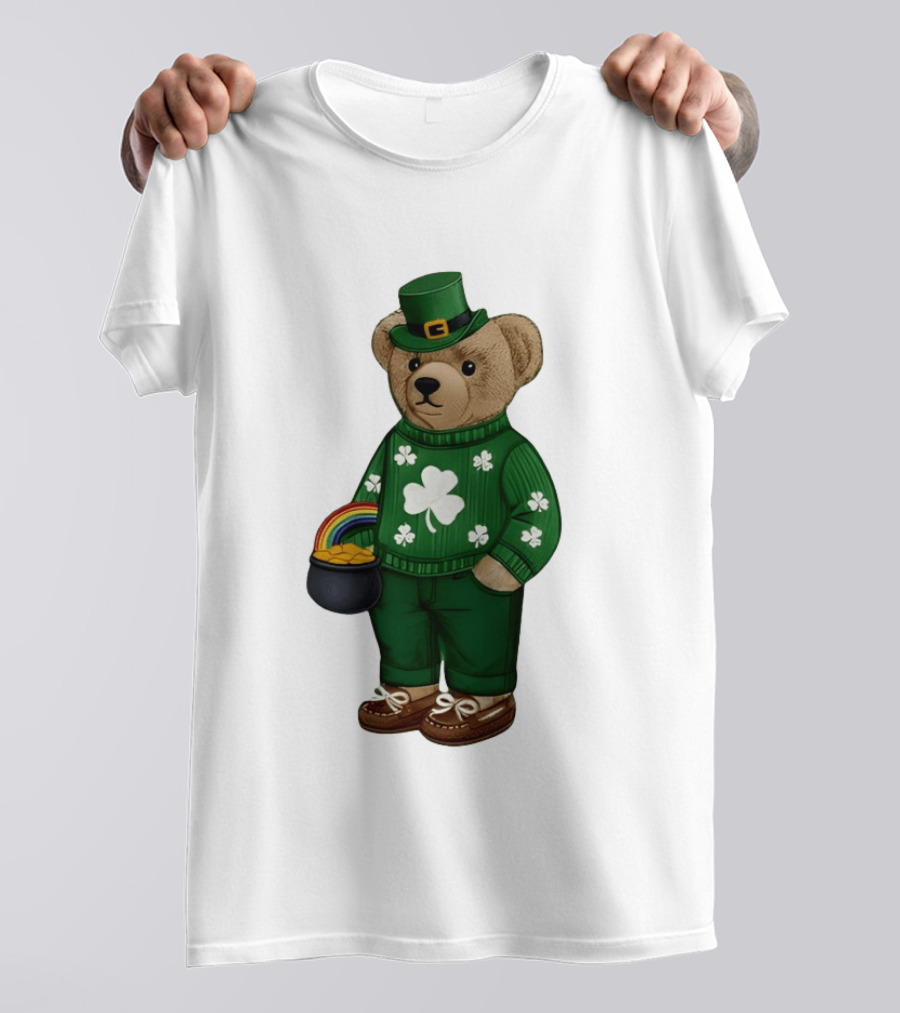 Lucky Teddy Bear Irish St Patricks Day Clover Rainbow Pot Of Gold T-Shirt