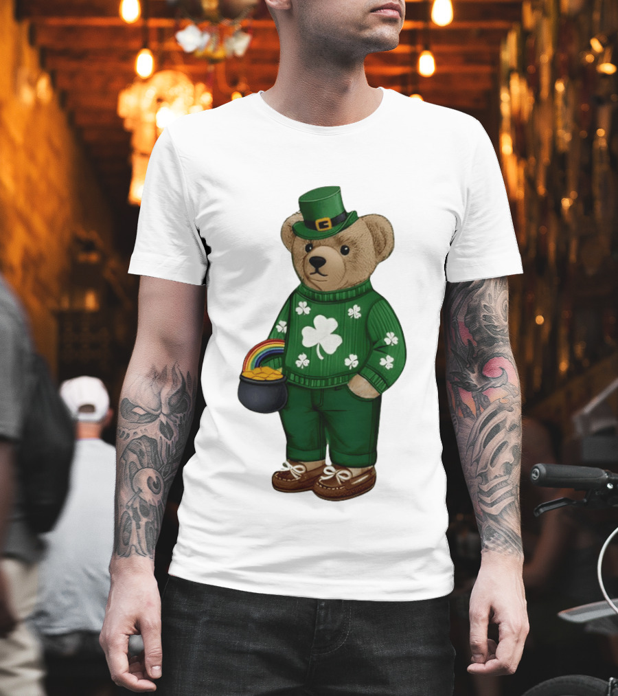 Lucky Teddy Bear Irish St Patricks Day Clover Rainbow Pot Of Gold T-Shirt