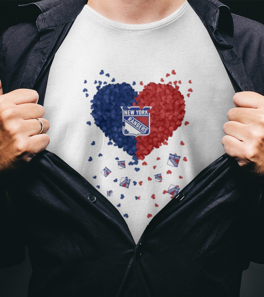 New York Rangers Heart Shaped Emblem With Blue And Red T-Shirt
