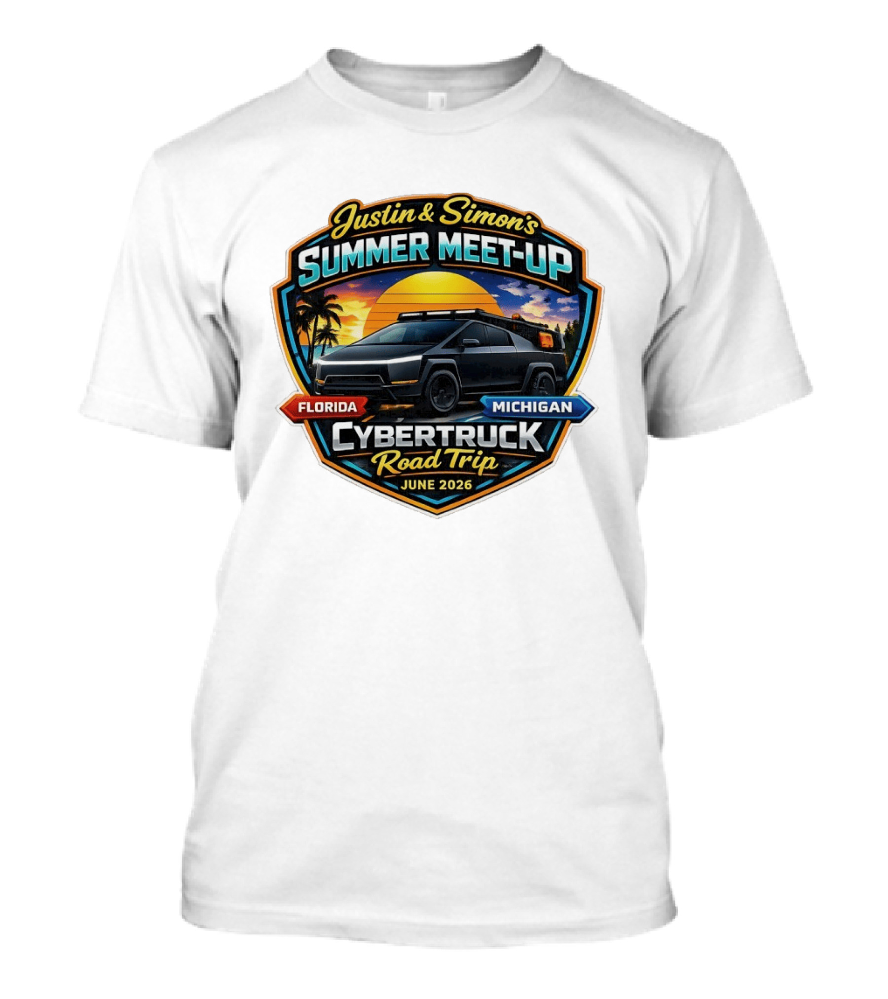 Justin And Simon's Summer Meet Up Cybertruck Road Trip Florida Michigan June 2026 T-Shirt