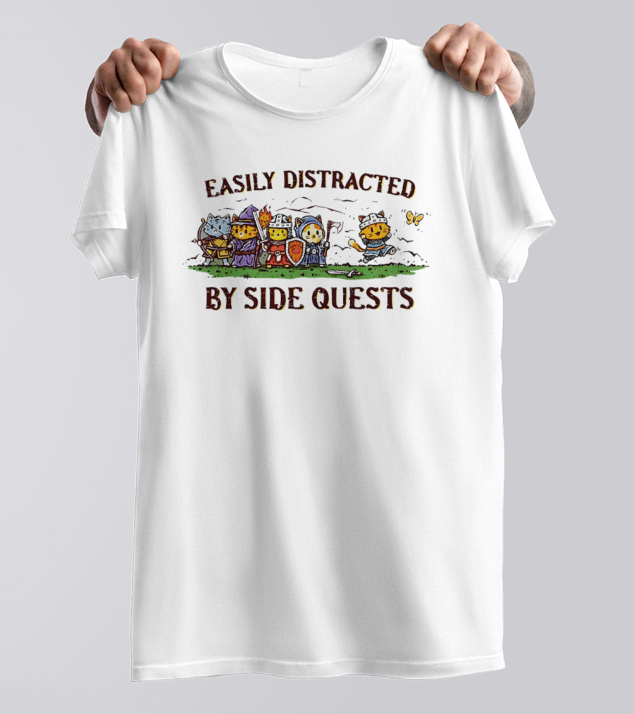 Easily Distracted By Side Quests Cats In Fantasy Costumes T-Shirt