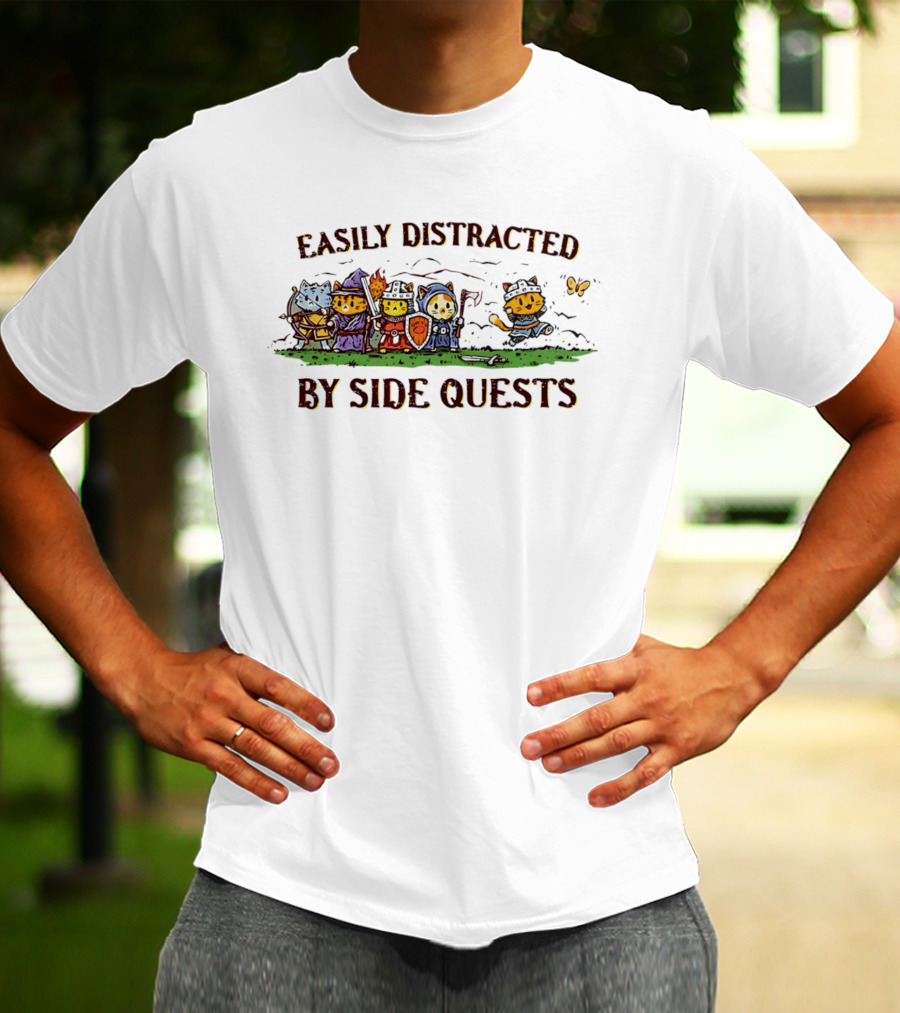 Easily Distracted By Side Quests Cats In Fantasy Costumes T-Shirt