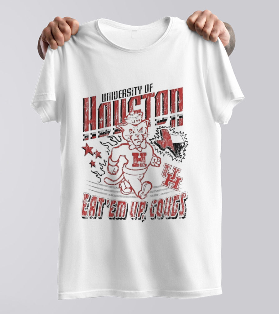 University Of Houston Eat 'Em Up Cougs Runnin' Houston Cougar Texas Stars And Paw T-Shirt