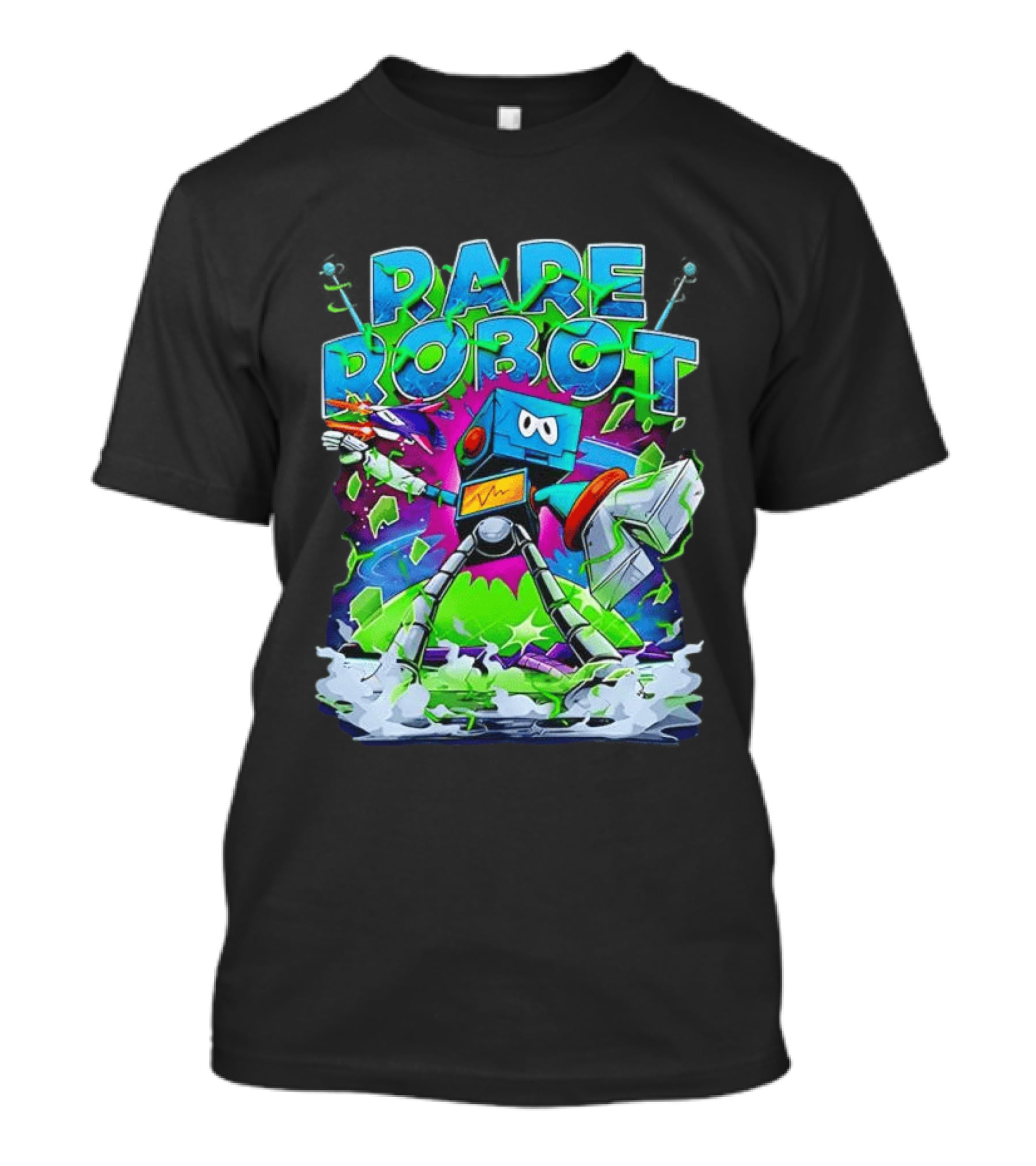 RARE ROBOT 555 Futuristic Retro Neon Style Robot Explosion T-Shirt