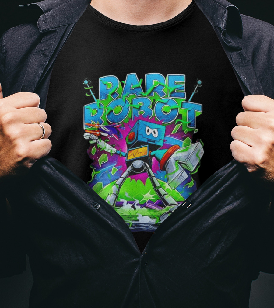 RARE ROBOT 555 Futuristic Retro Neon Style Robot Explosion T-Shirt