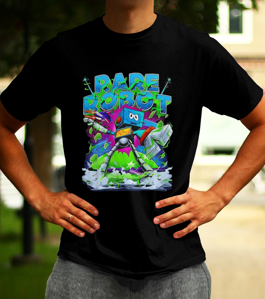 RARE ROBOT 555 Futuristic Retro Neon Style Robot Explosion T-Shirt
