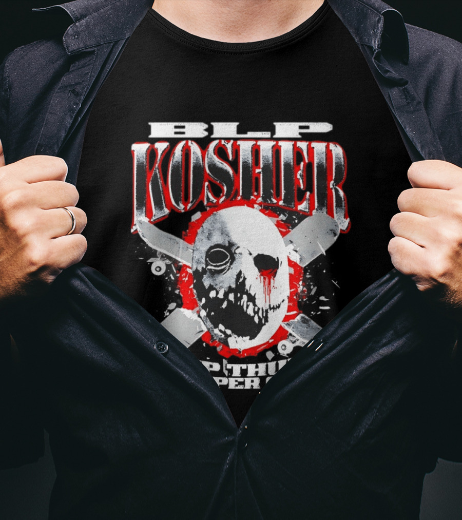 RIP Kosher Grip Thumb Paper Cuts Horror Mask Cross Knives T-Shirt