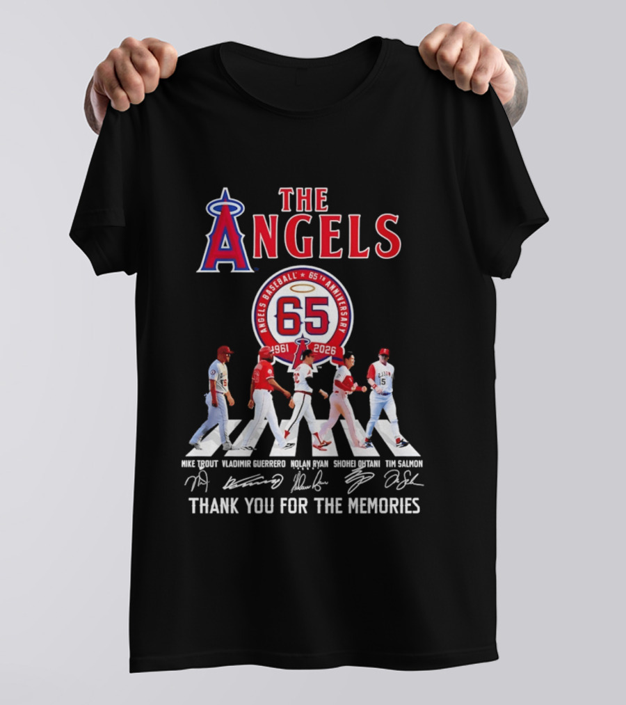 The Angels Baseball 65th Anniversary 1961 2026 Thank You For The Memories Mike Trout Vladimir Guerrero Nolan Ryan Shohei Ohtani Tim Salmon T-Shirt