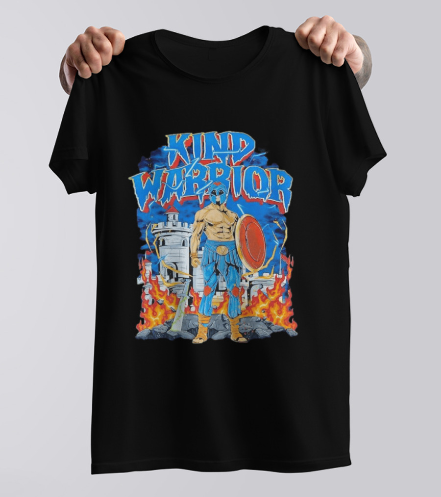 Kind Warrior Castle Flames Comic Hero T-Shirt