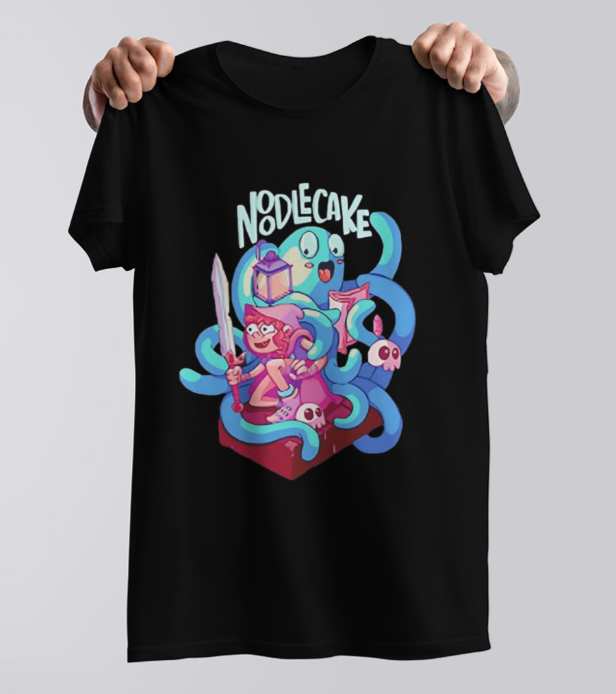Noodlecake Cartoon Adventurer And Ghost With Sword And Skulls T-Shirt